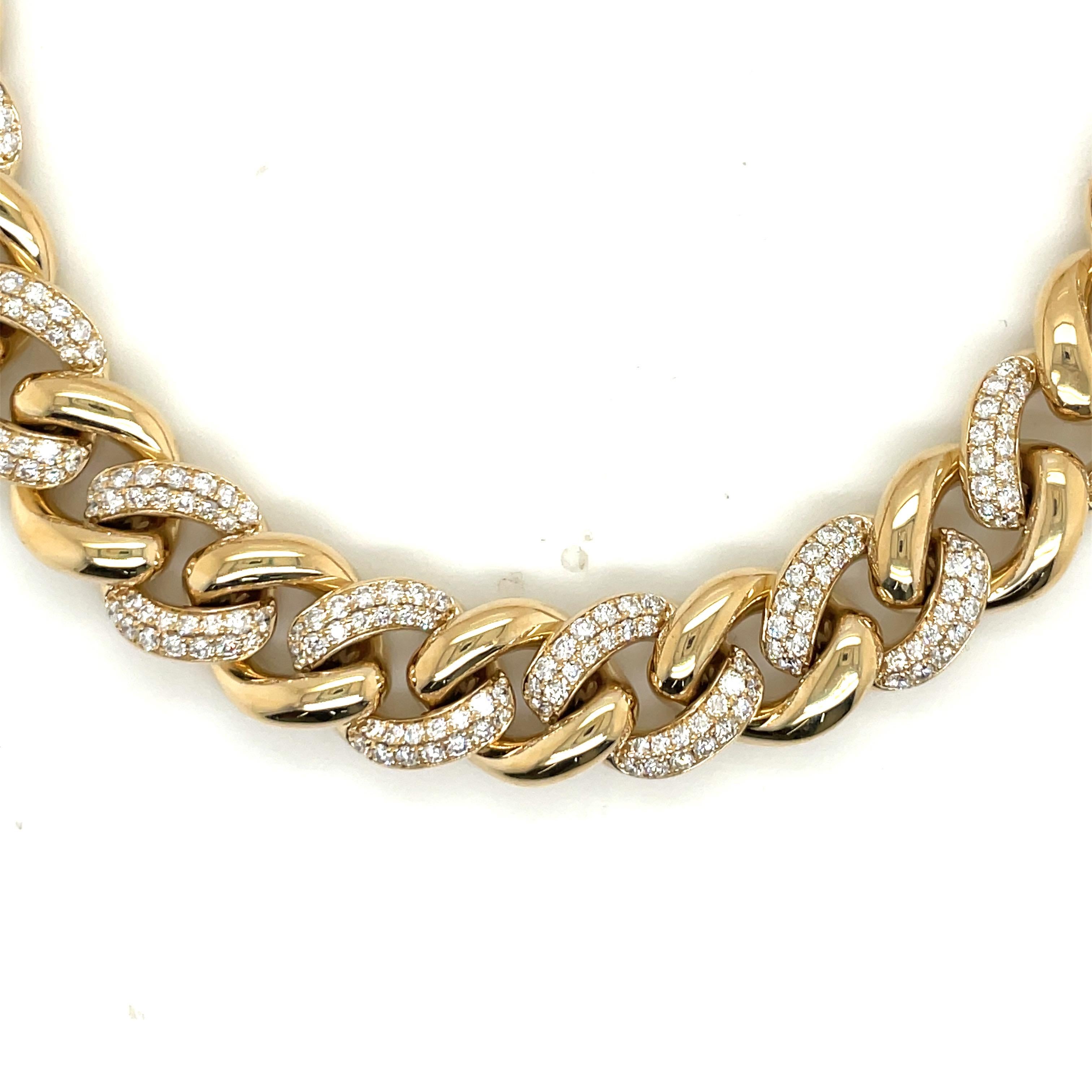 14 Karat Yellow Gold Diamond & Polished Cuban Link Necklace 11.9 Carats 81 Grams In New Condition For Sale In New York, NY