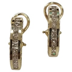 14 Karat Yellow Gold Diamond Princess and Round cut Earrings