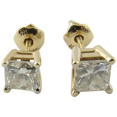 14 Karat Yellow Gold Diamond Princess Cut Earrings