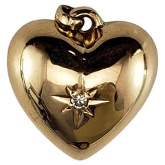 14 Karat Yellow Gold Diamond Puffed Heart Pendant/Charm #19536