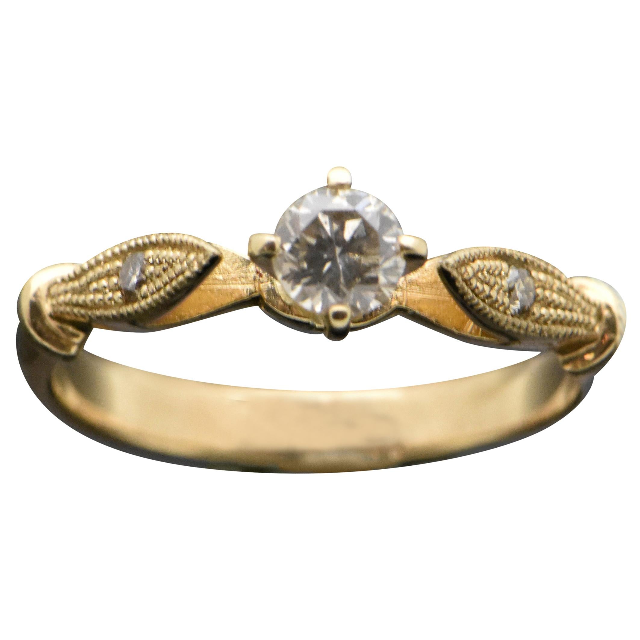 14 Karat Yellow Gold Diamond Ring For Sale