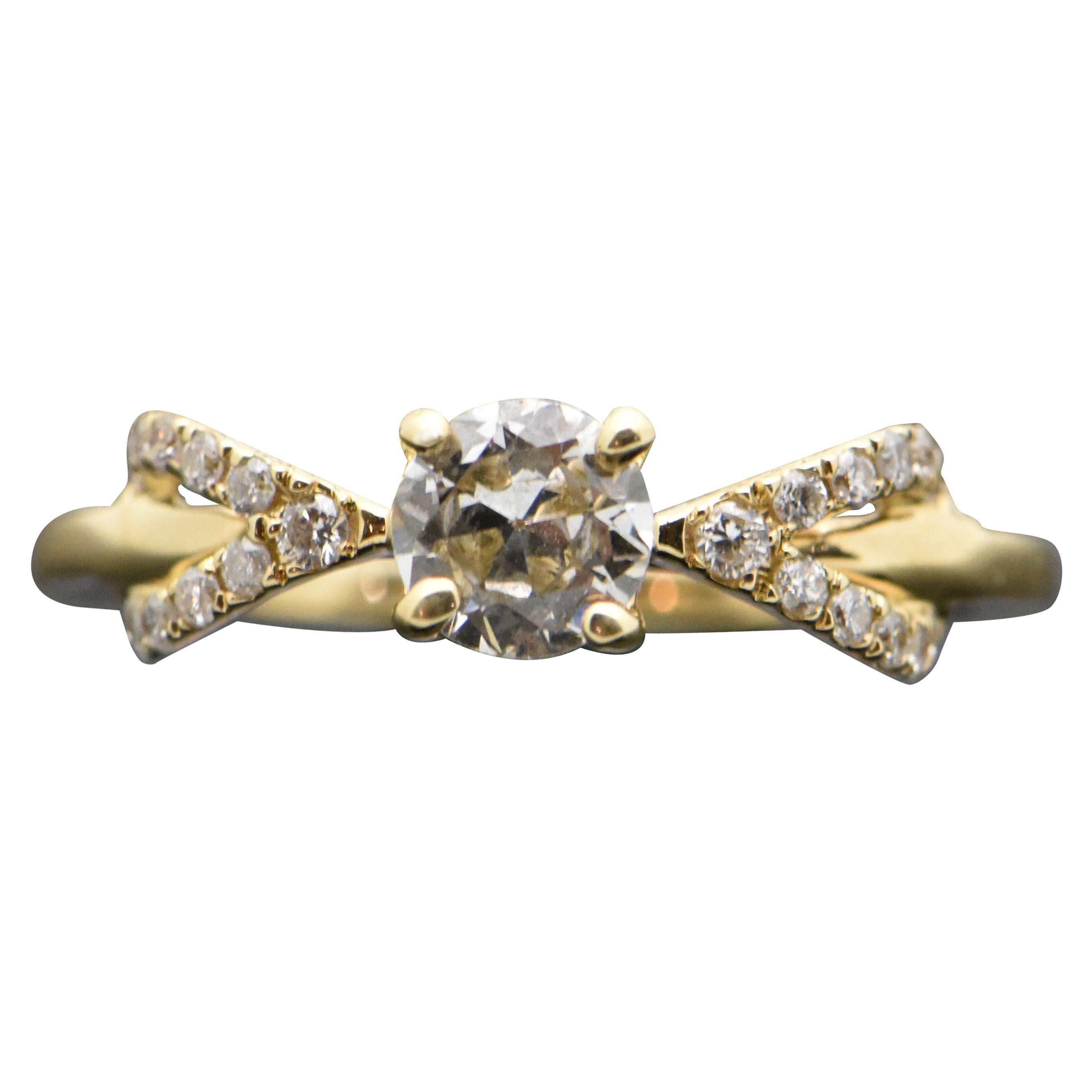 14 Karat Yellow Gold Diamond Ring For Sale