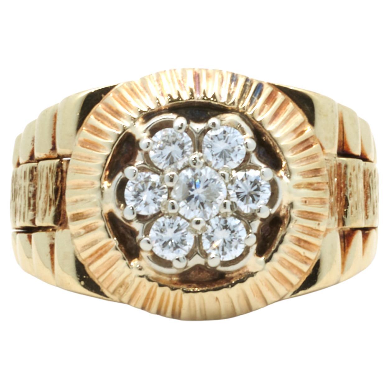14 Karat Yellow Gold Diamond Rolex Style Ring