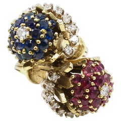 14 Karat Yellow Gold Diamond, Ruby and Sapphire Bypass Ring