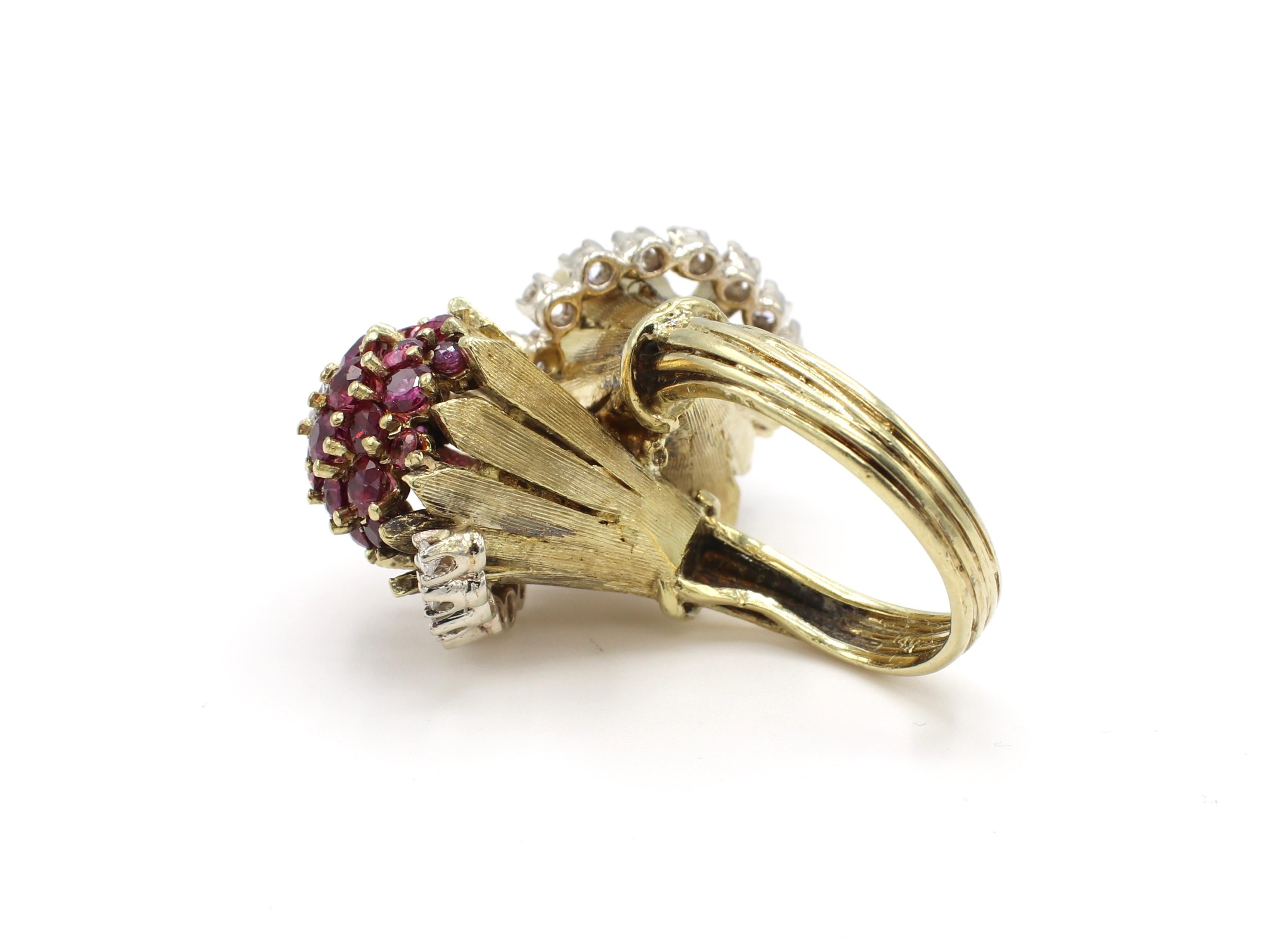 14 Karat Yellow Gold Diamond, Ruby and Sapphire Bypass Ring 1