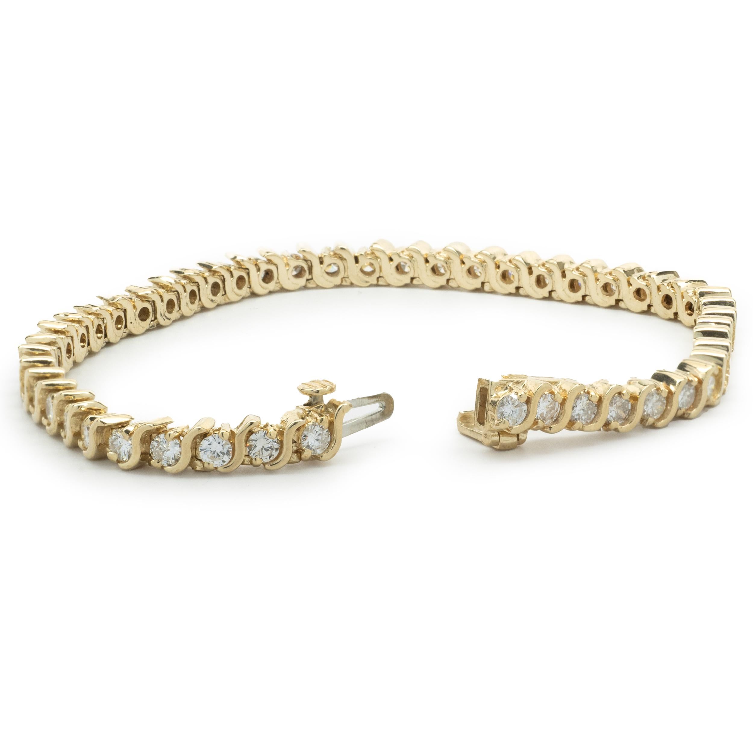 14 Karat Gelbgold Diamant S-Glieder-Tennisarmband (Rundschliff)