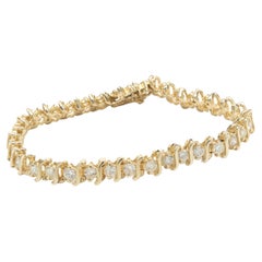 14 Karat Yellow Gold Diamond S Link Tennis Bracelet