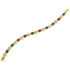 14 Karat Yellow Gold Diamond Sapphire Emerald Ruby Bracelet
