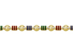 14 Karat Yellow Gold Diamond Sapphire Emerald Ruby Bracelet