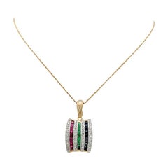 14 Karat Yellow Gold Diamond Sapphire Emerald Ruby Necklace Pendant