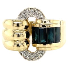 14 Karat Yellow Gold Diamond Sapphire Unity Ring