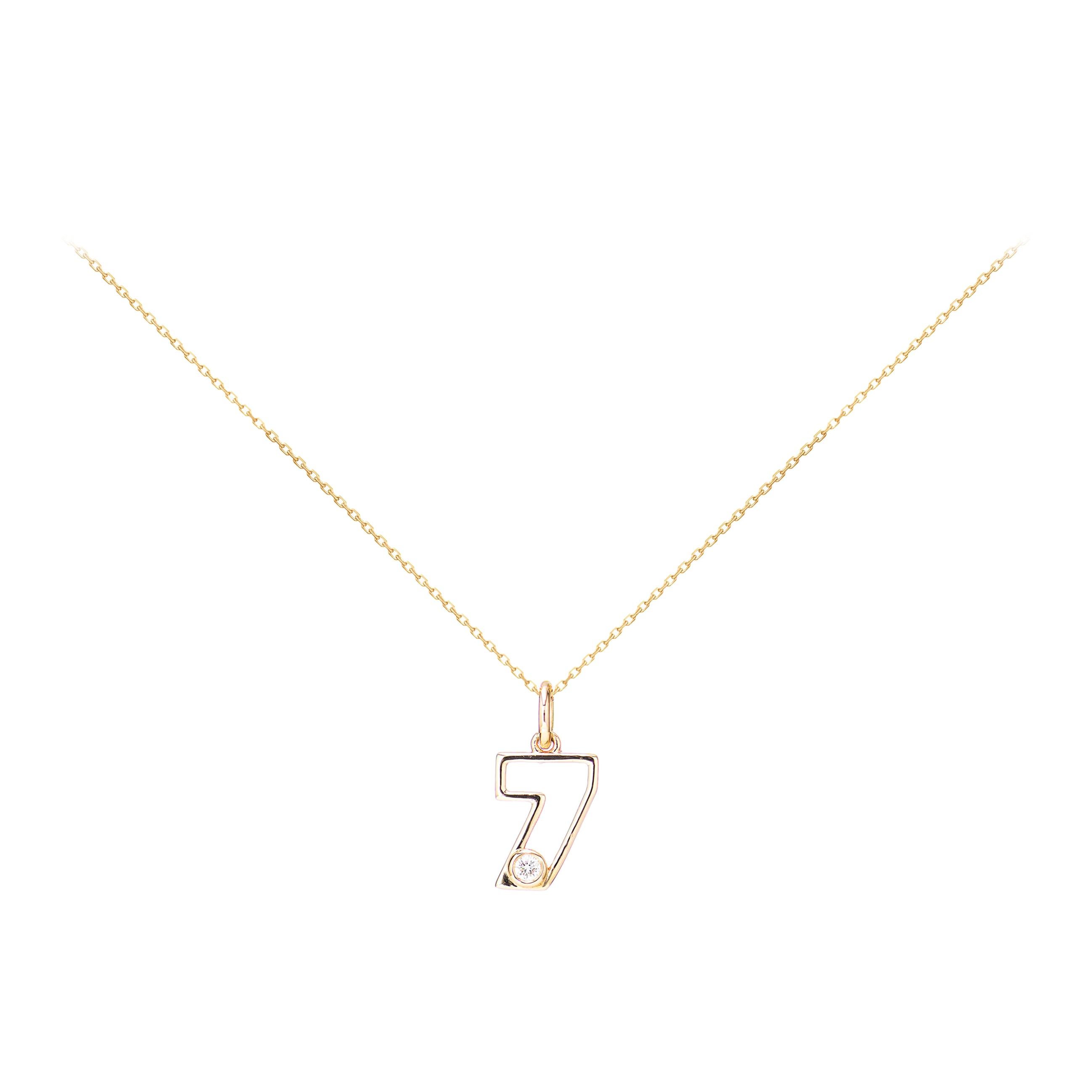 14 Karat Yellow Gold Diamond Seven Necklace For Sale
