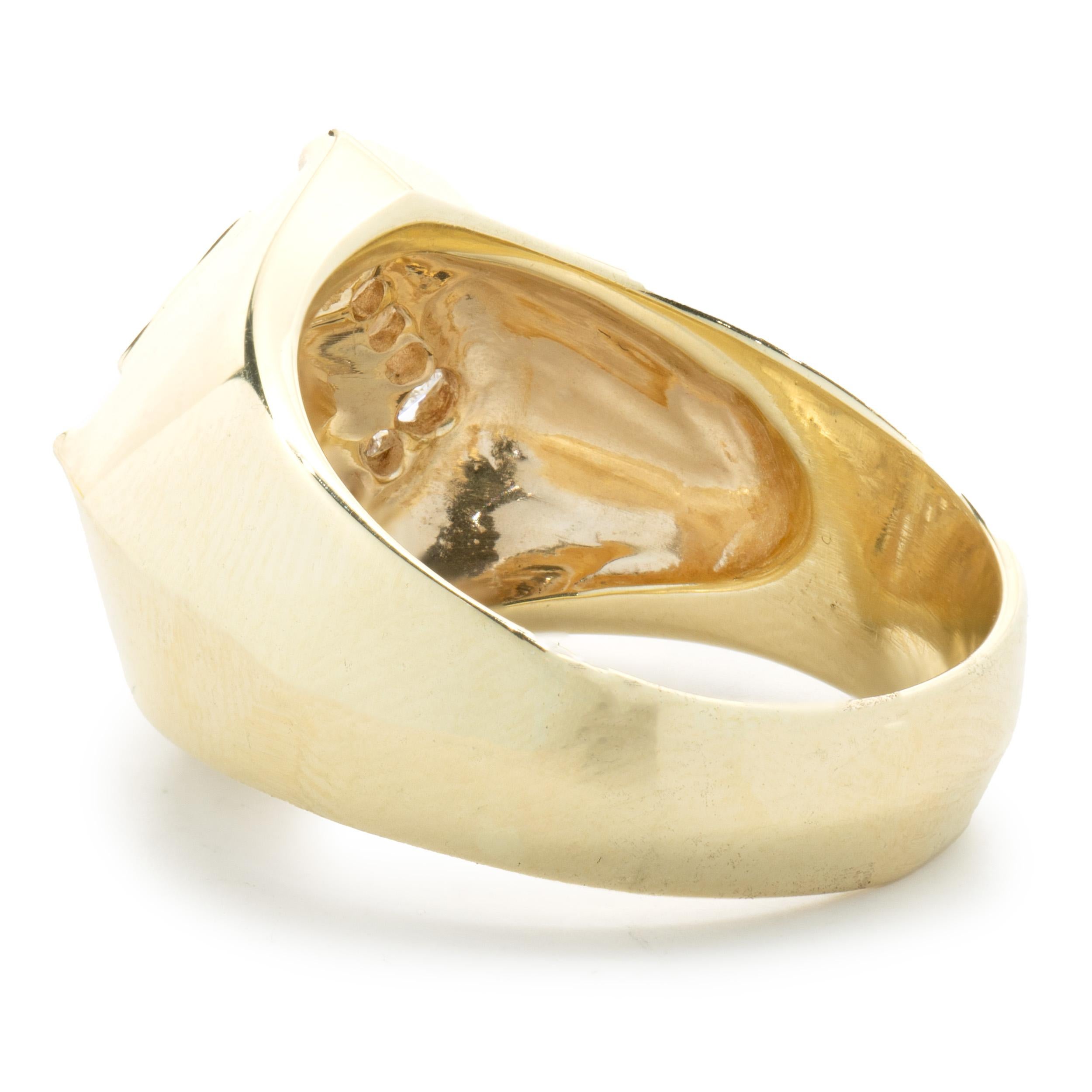 Princess Cut 14 Karat Yellow Gold Diamond Signet Style Ring For Sale