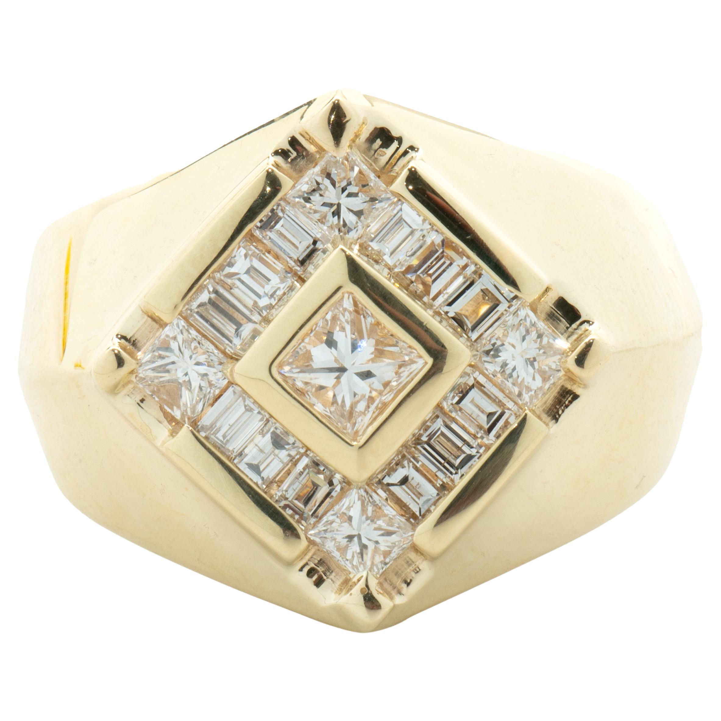 14 Karat Yellow Gold Diamond Signet Style Ring For Sale