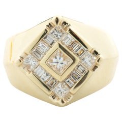 14 Karat Yellow Gold Diamond Signet Style Ring
