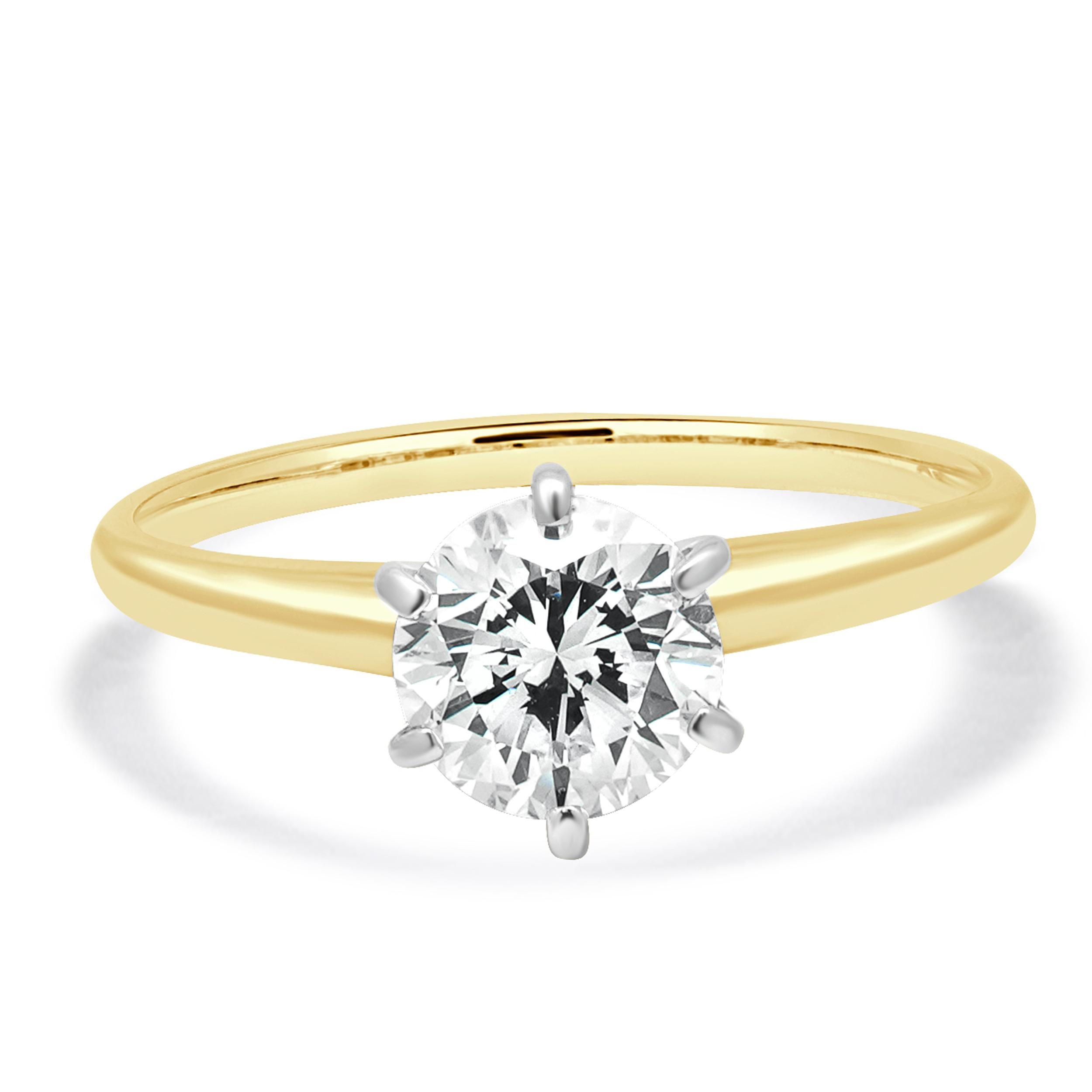 Bague de fiançailles solitaire en or jaune 14 carats avec diamant