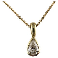 Vintage 14 Karat Yellow Gold Diamond Solitaire Necklace .92cts. #14223