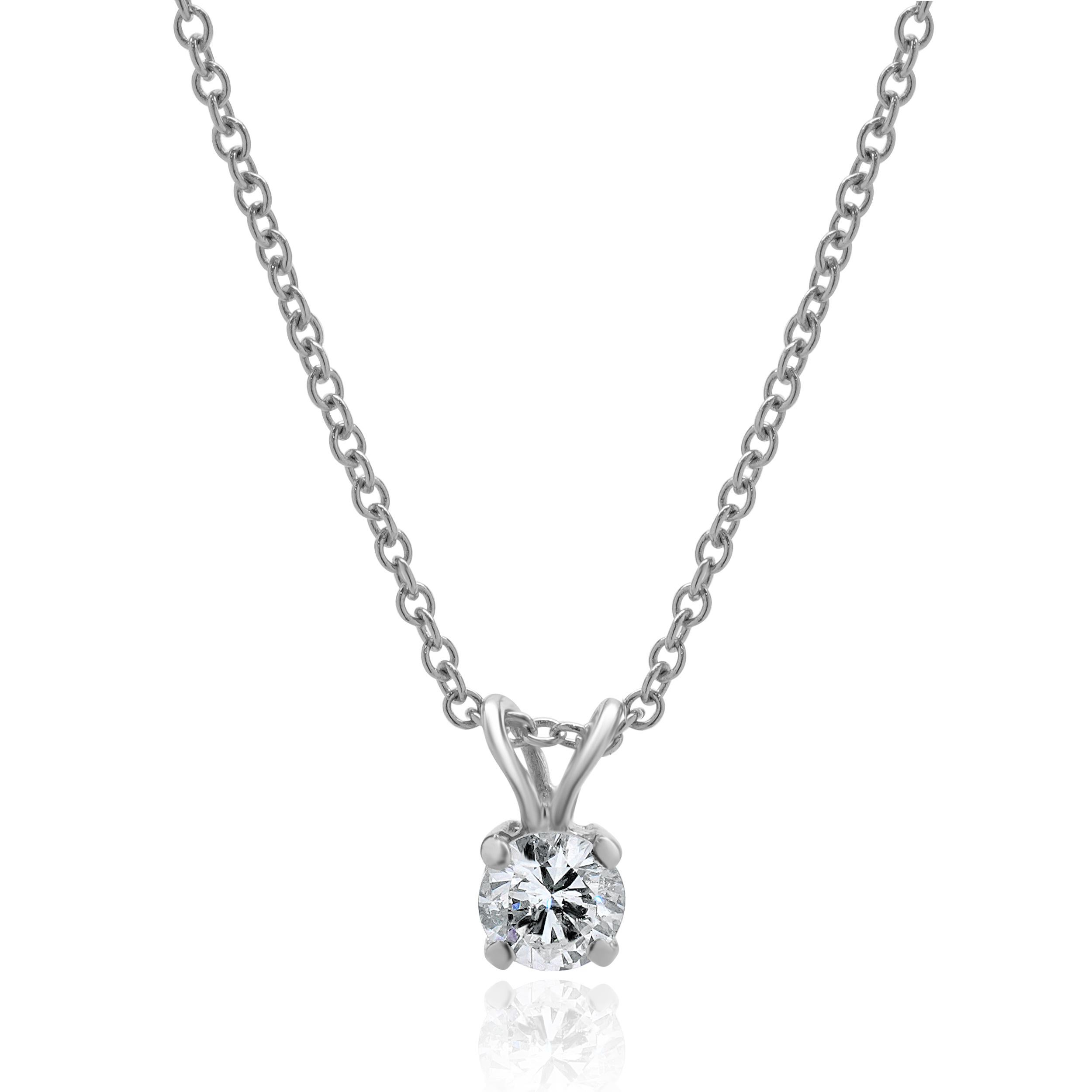 Designer: custom
Material: 14K white gold
Diamonds: 1 round brilliant cut = 0.30cttw
Color: H
Clarity: SI1
Dimensions: necklace measures 18-inches in length
Weight: 1.74 grams