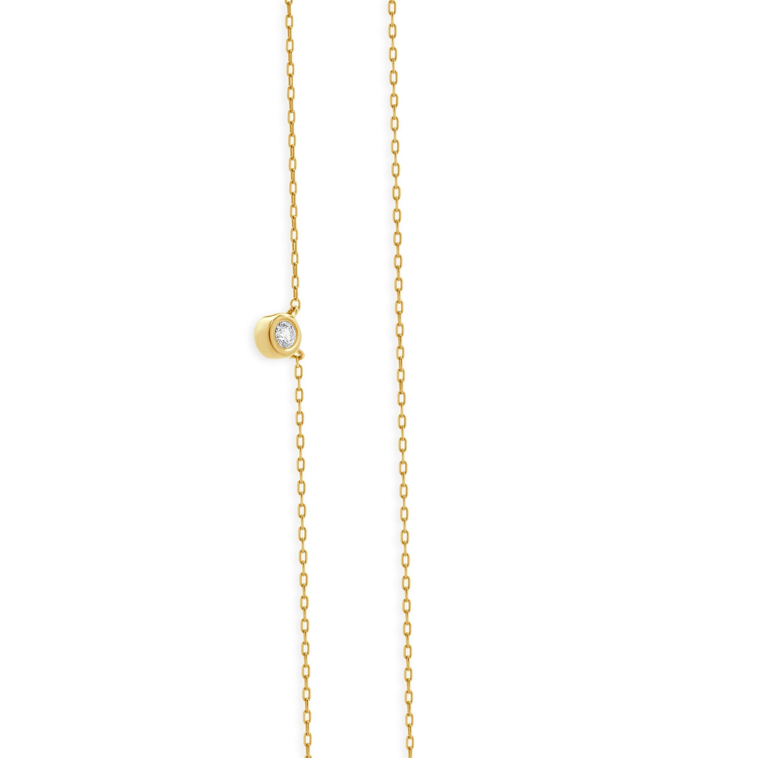 Round Cut 14 Karat Yellow Gold Diamond Solitaire Necklace For Sale