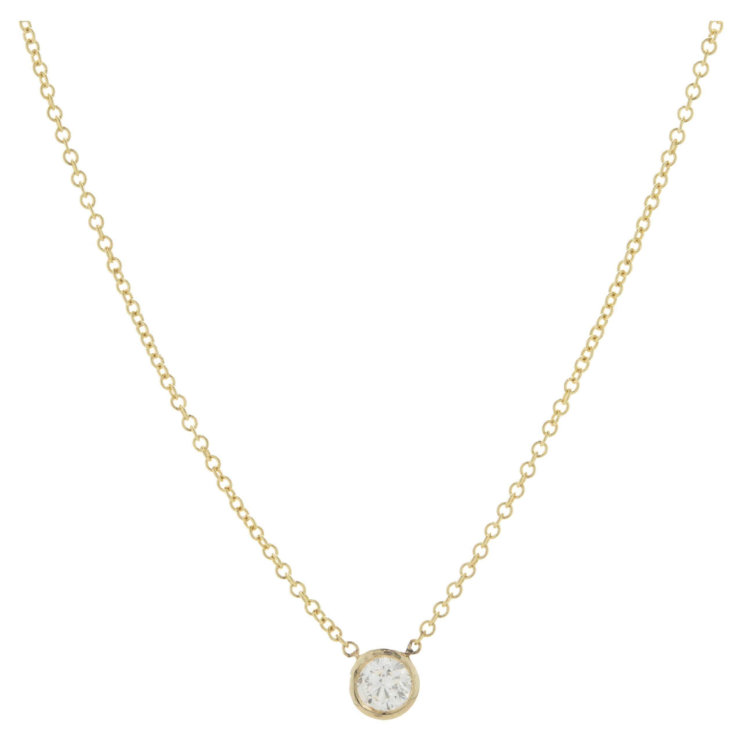 14 Karat Yellow Gold Diamond Solitaire Necklace For Sale