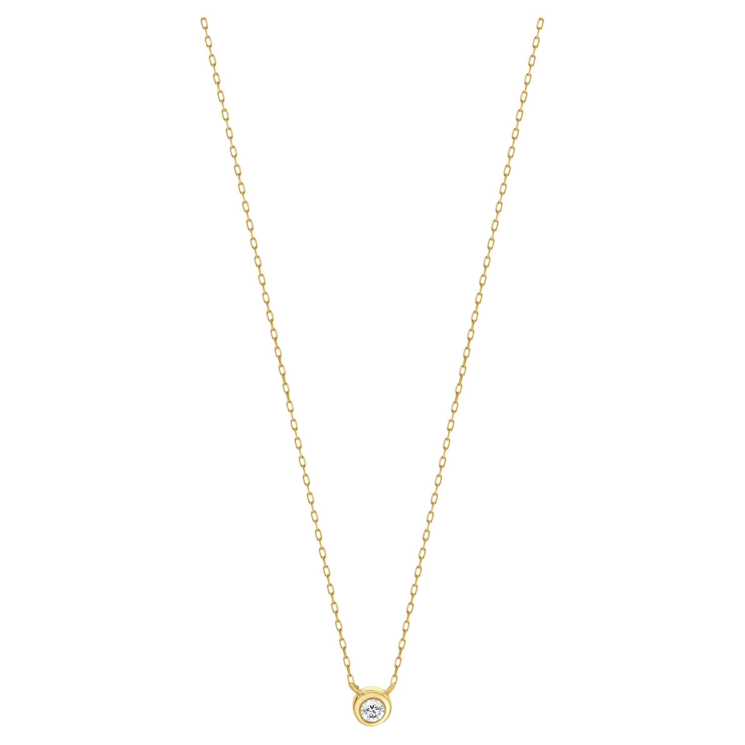 14 Karat Yellow Gold Diamond Solitaire Necklace