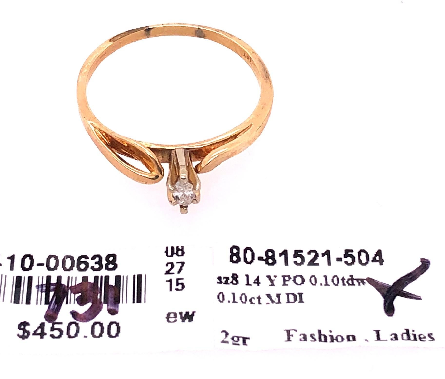 14 Karat Yellow Gold Diamond Solitaire Ring 0.10 Total Diamond Weight For Sale 3