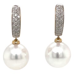 Pendientes de aro de oro amarillo de 14 quilates con diamantes del Mar del Sur 0,25 quilates