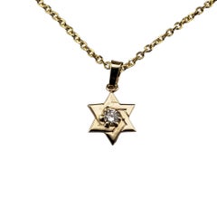 14 Karat Yellow Gold Diamond Star of David Pendant Necklace #18957