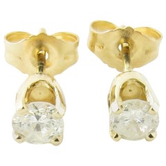 Vintage 14 Karat Yellow Gold Diamond Stud Earrings .40 Carat Twt