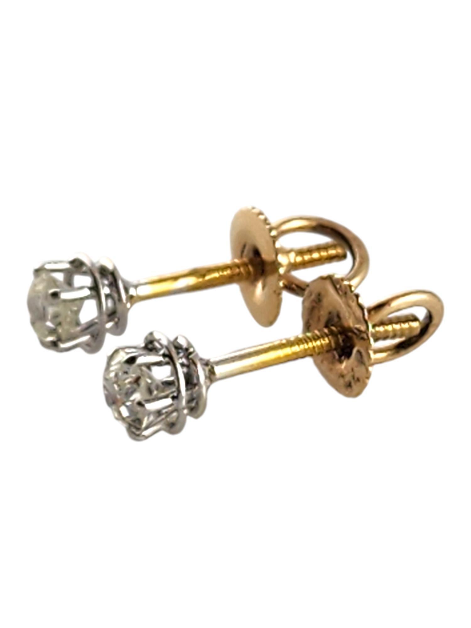 Old European Cut 14 Karat Yellow Gold Diamond Stud Earrings .40 TCW. #19356 For Sale