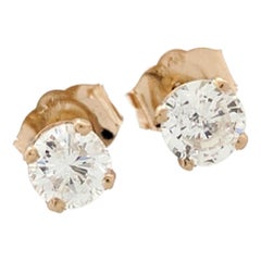14 Karat Yellow Gold Diamond Stud Earrings .50 Carat I1/H