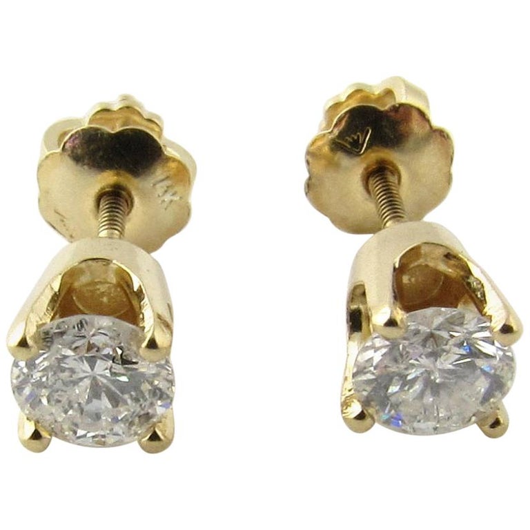 14 Karat Yellow Gold Diamond Stud Earrings .54 Carat at 1stDibs