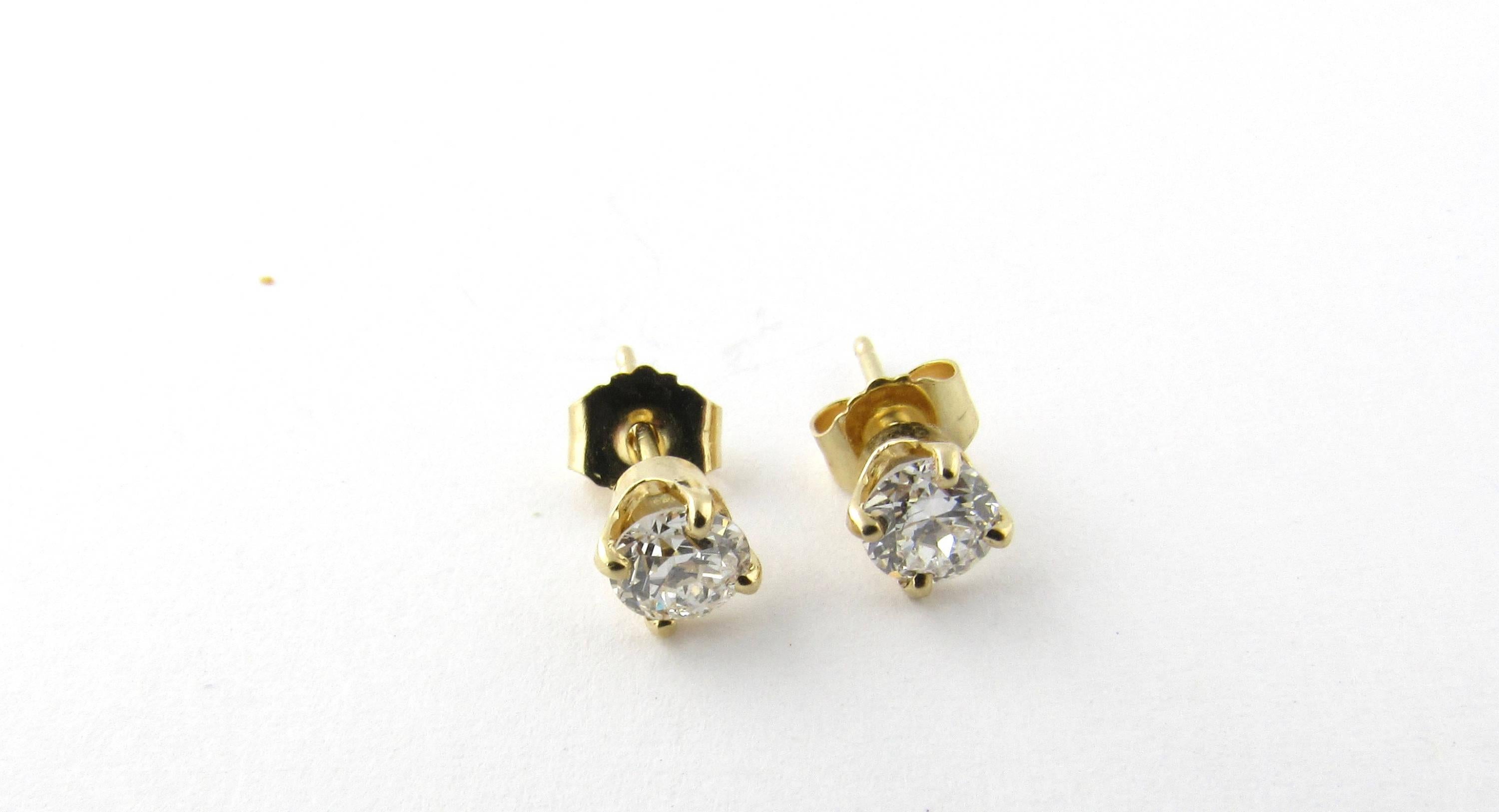 14 Karat Yellow Gold Diamond Stud Earrings .60 Carat In Excellent Condition In Washington Depot, CT