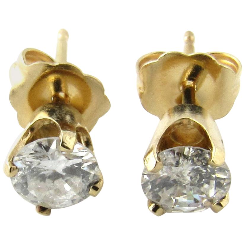 14 Karat Yellow Gold Diamond Stud Earrings .72 Carat For Sale