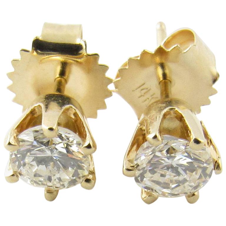 14 Karat Yellow Gold Diamond Stud Earrings .80 Carat