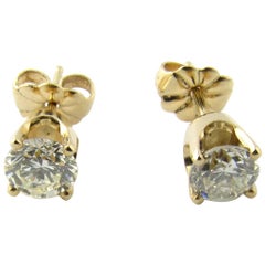 14 Karat Yellow Gold Diamond Stud Earrings .90 Carat