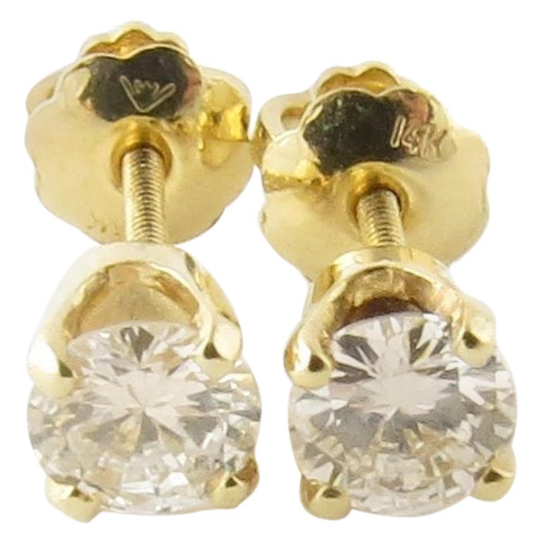 14 Karat Yellow Gold Diamond Stud Earrings .90 Carat For Sale at 1stdibs