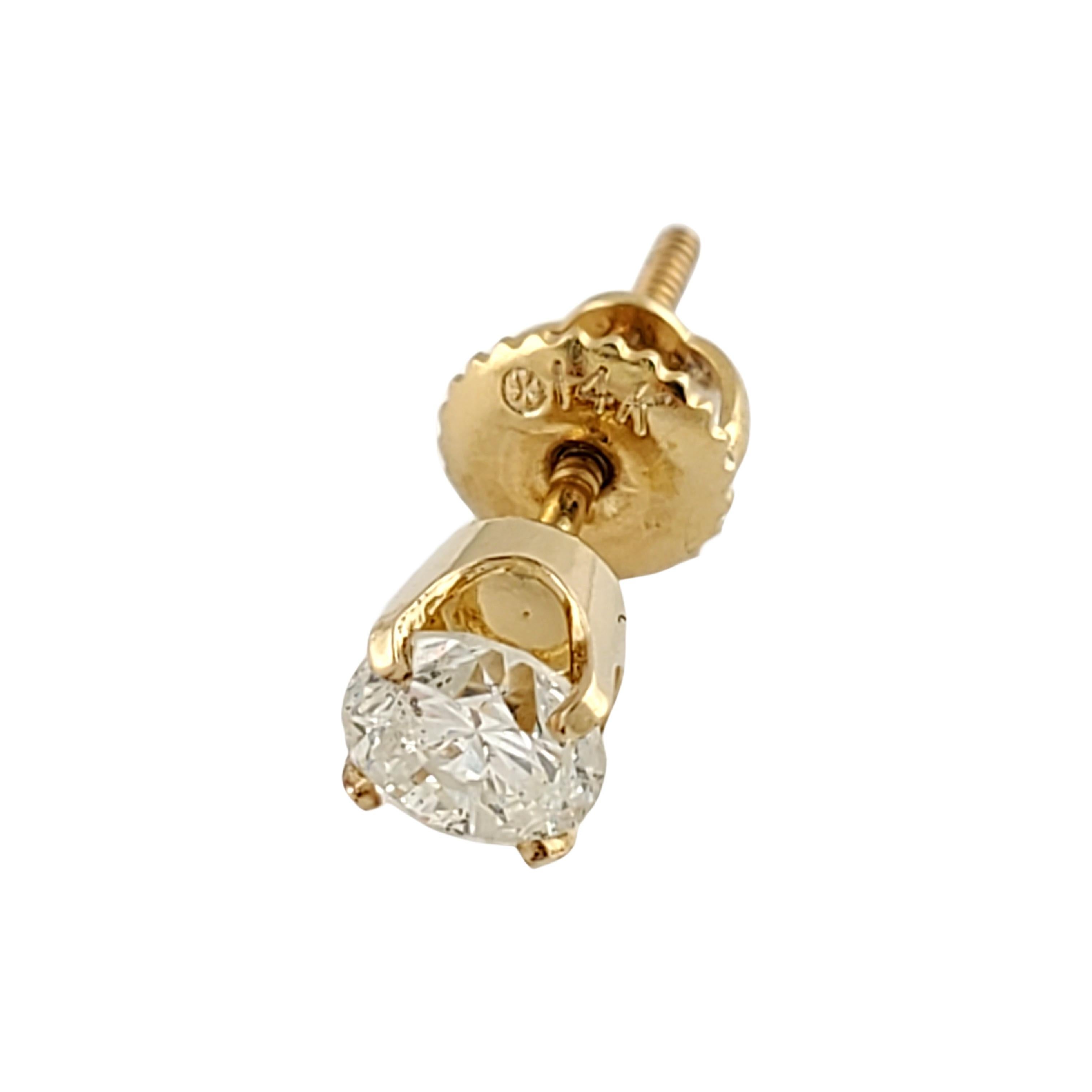 Women's or Men's 14 Karat Yellow Gold Diamond Stud Earrings .90 Ct. twt