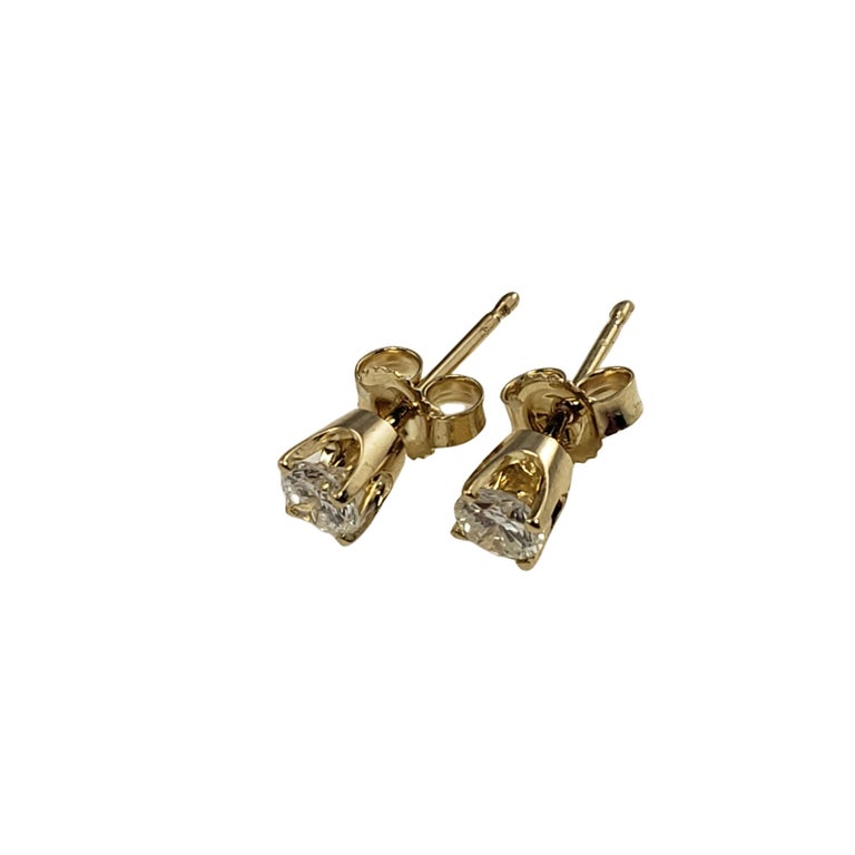 14 Karat Yellow Gold Diamond Stud Earrings For Sale at 1stDibs