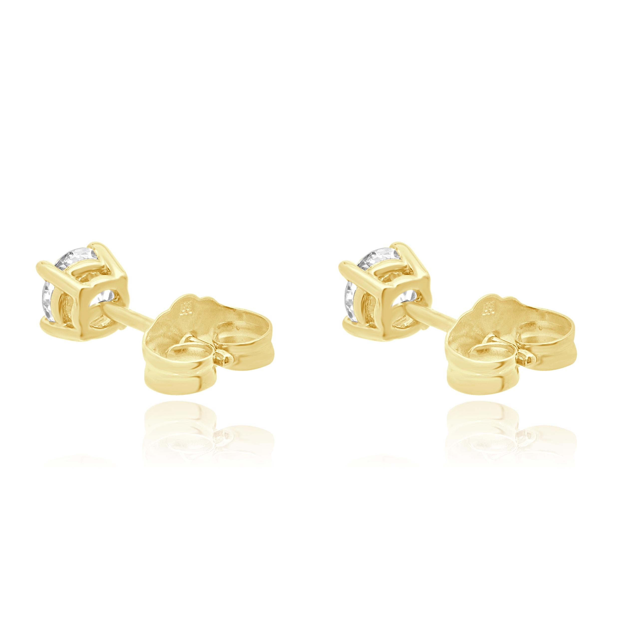 Taille ronde Boucles d'oreilles en or jaune 14 carats avec diamants en vente