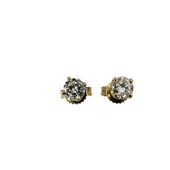 Vintage 14 Karat Yellow Gold Diamond Stud Earrings