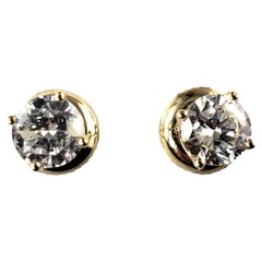 Vintage 14 Karat Yellow Gold Diamond Stud Earrings #14029