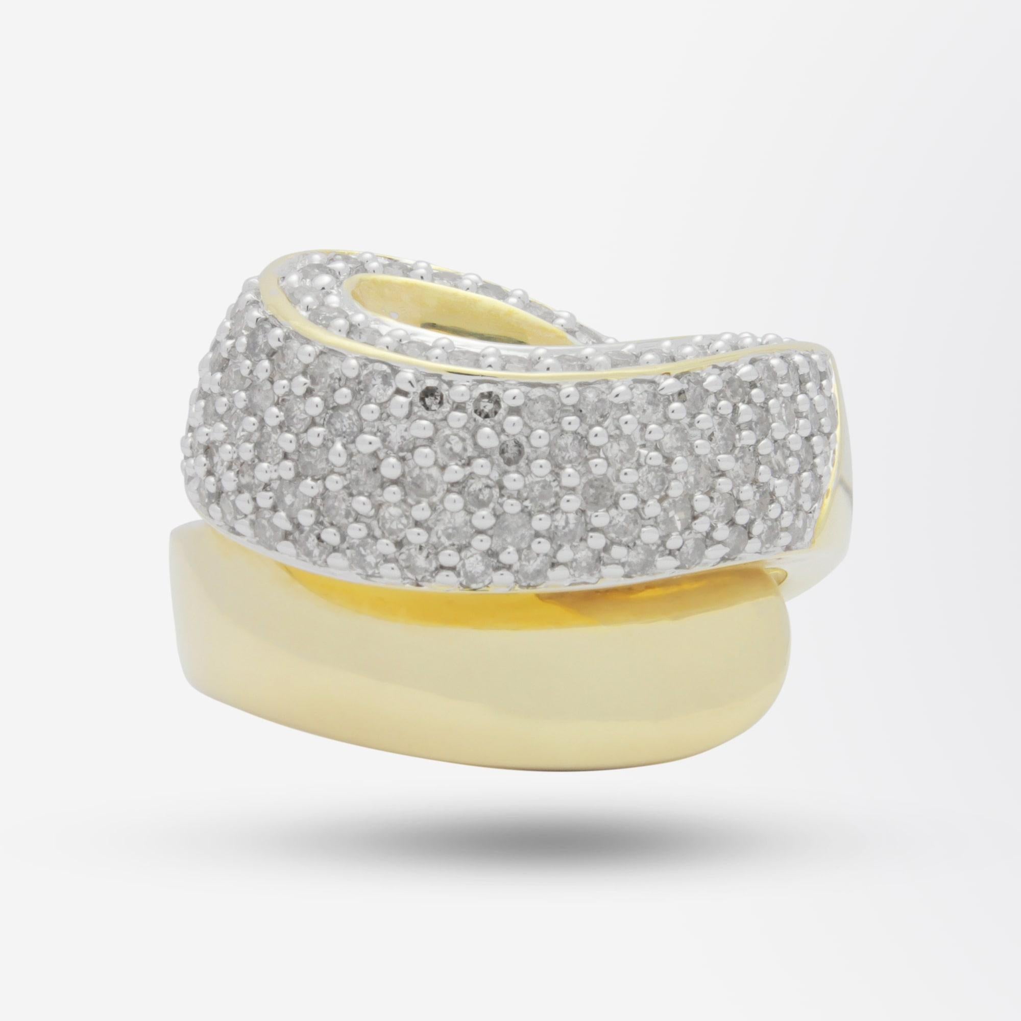 Modern 14 Karat Yellow Gold & Diamond Swirl Ring