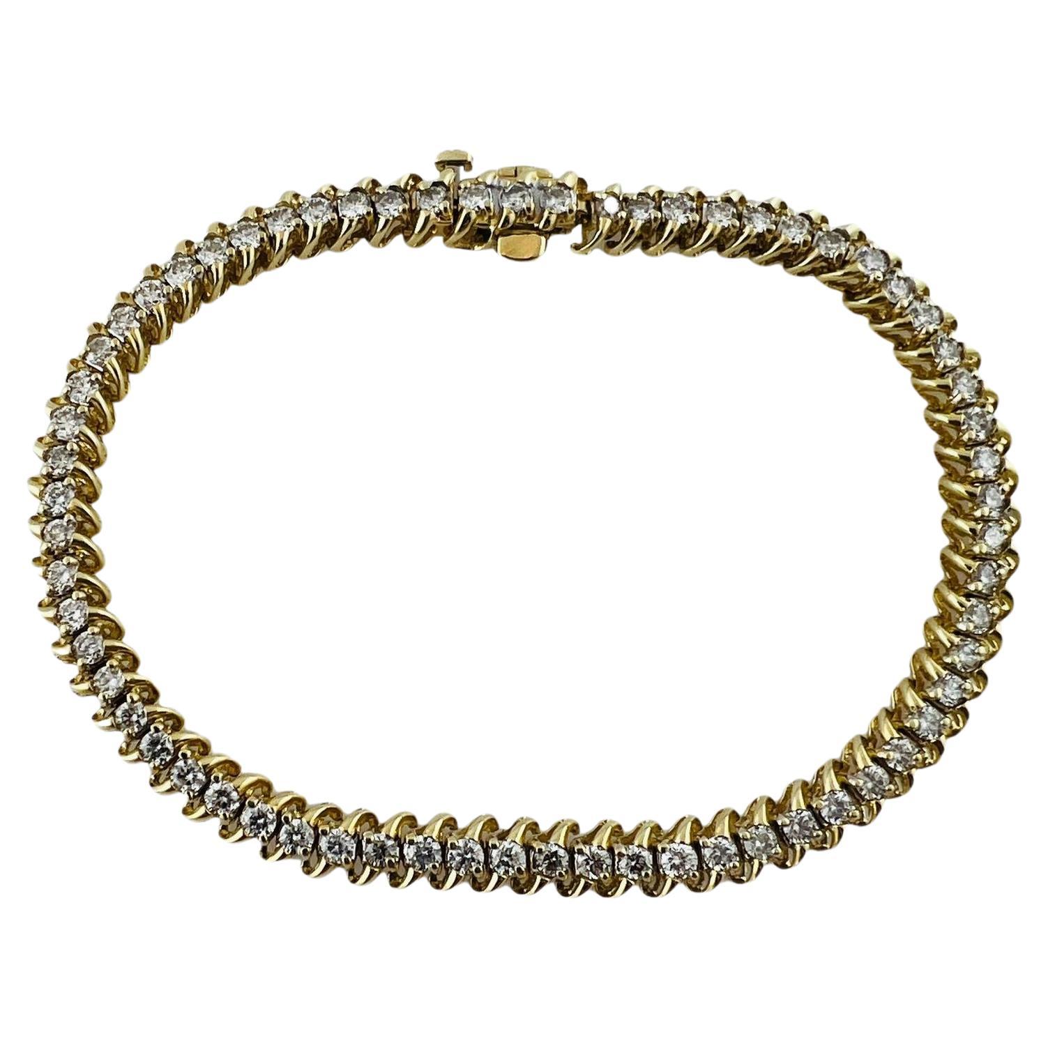 14 Karat Yellow Gold Diamond Tennis Bracelet 3.25 TCW. #16635 For Sale