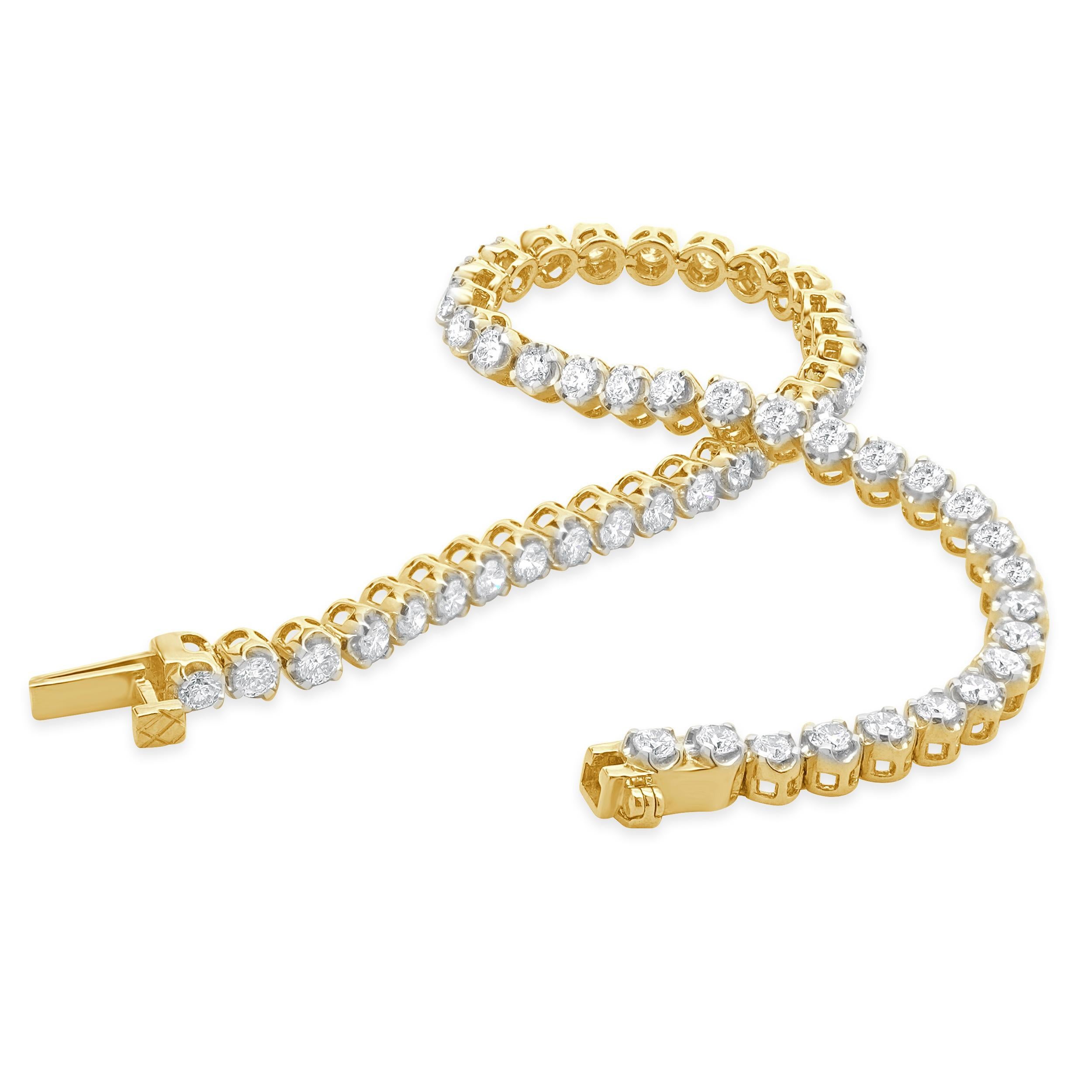 14 Karat Gelbgold Diamant-Tennisarmband (Rundschliff) im Angebot