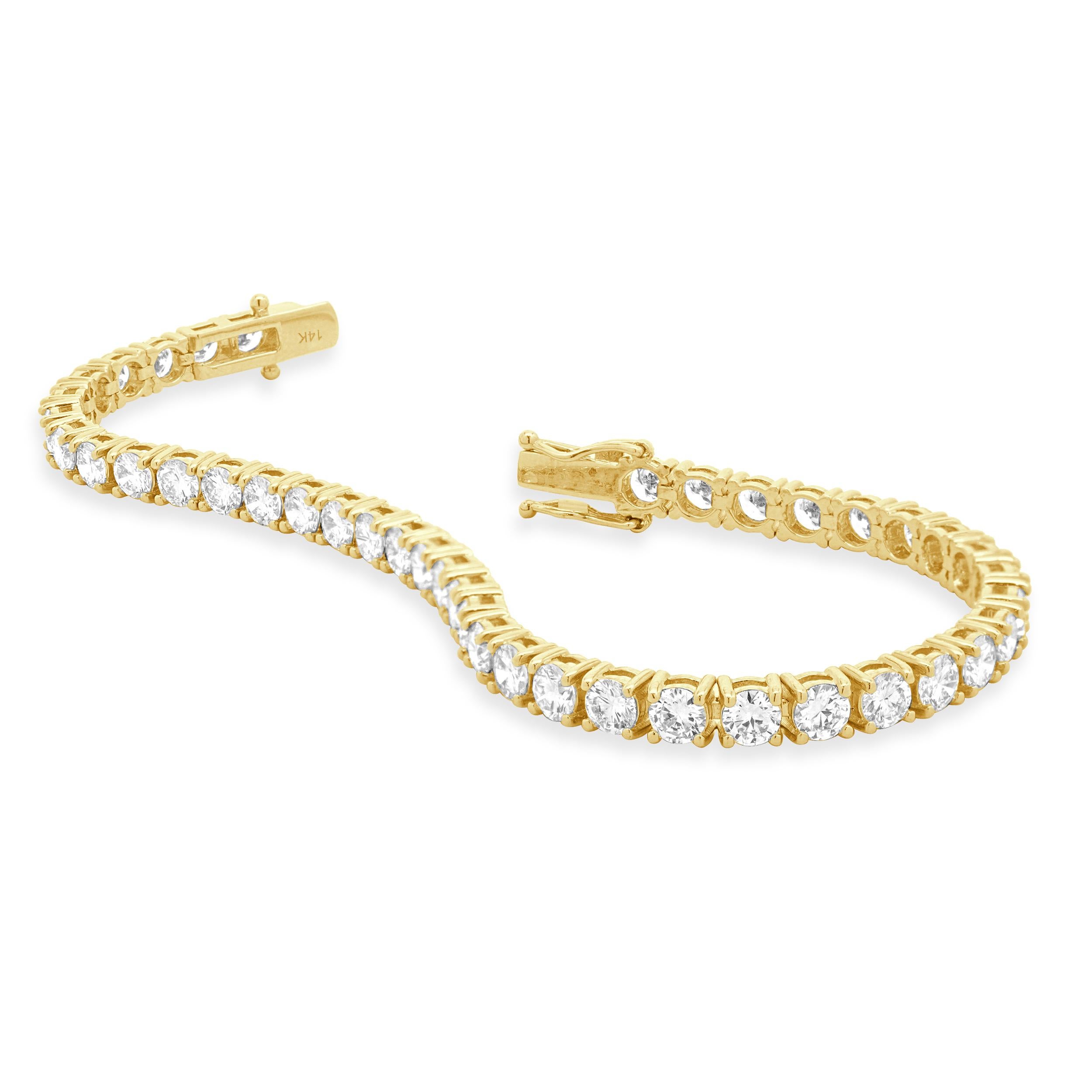 Pulsera de tenis de diamantes en oro amarillo de 14 quilates Corte redondo