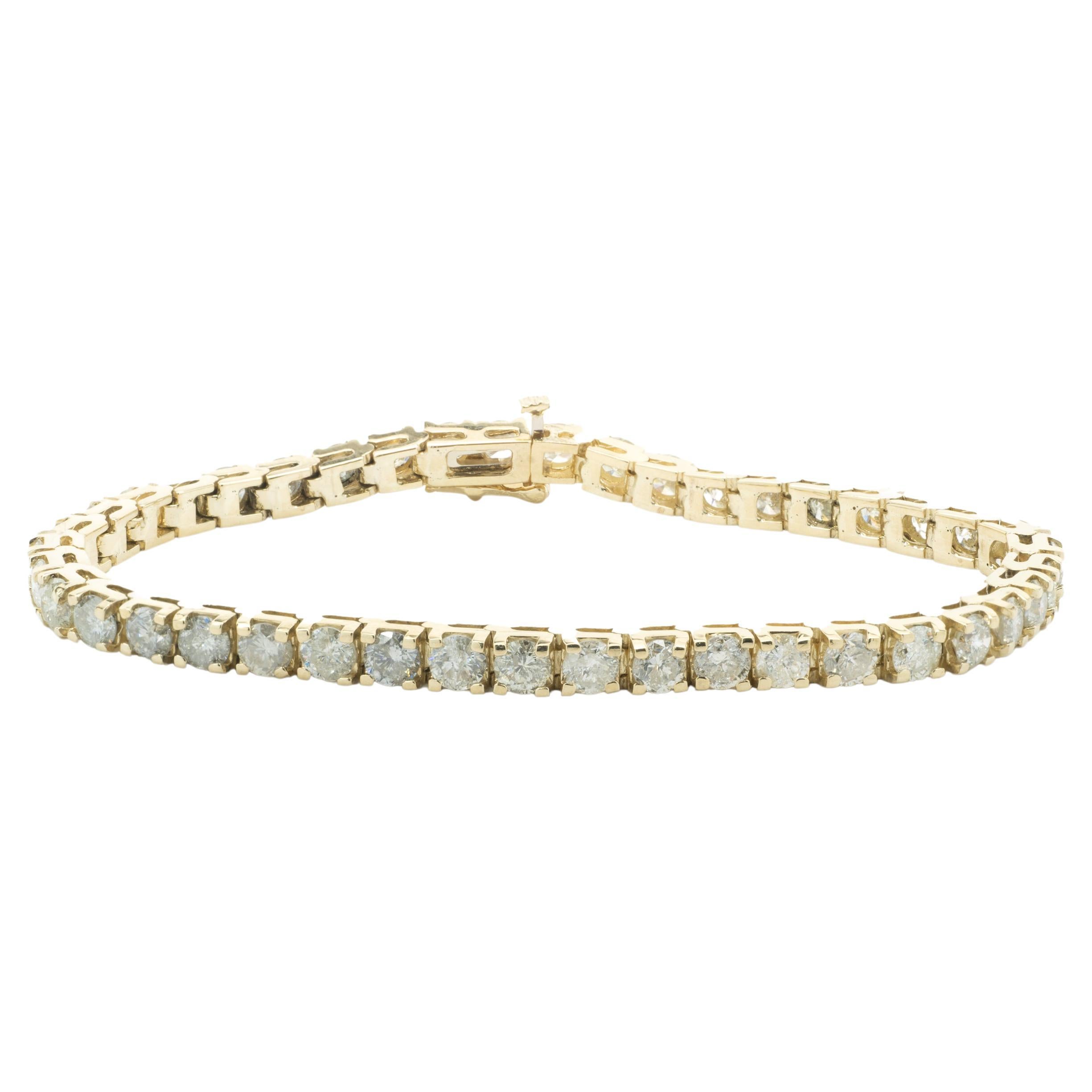 14 Karat Yellow Gold Aquamarine Tennis Bracelet, Set with 26