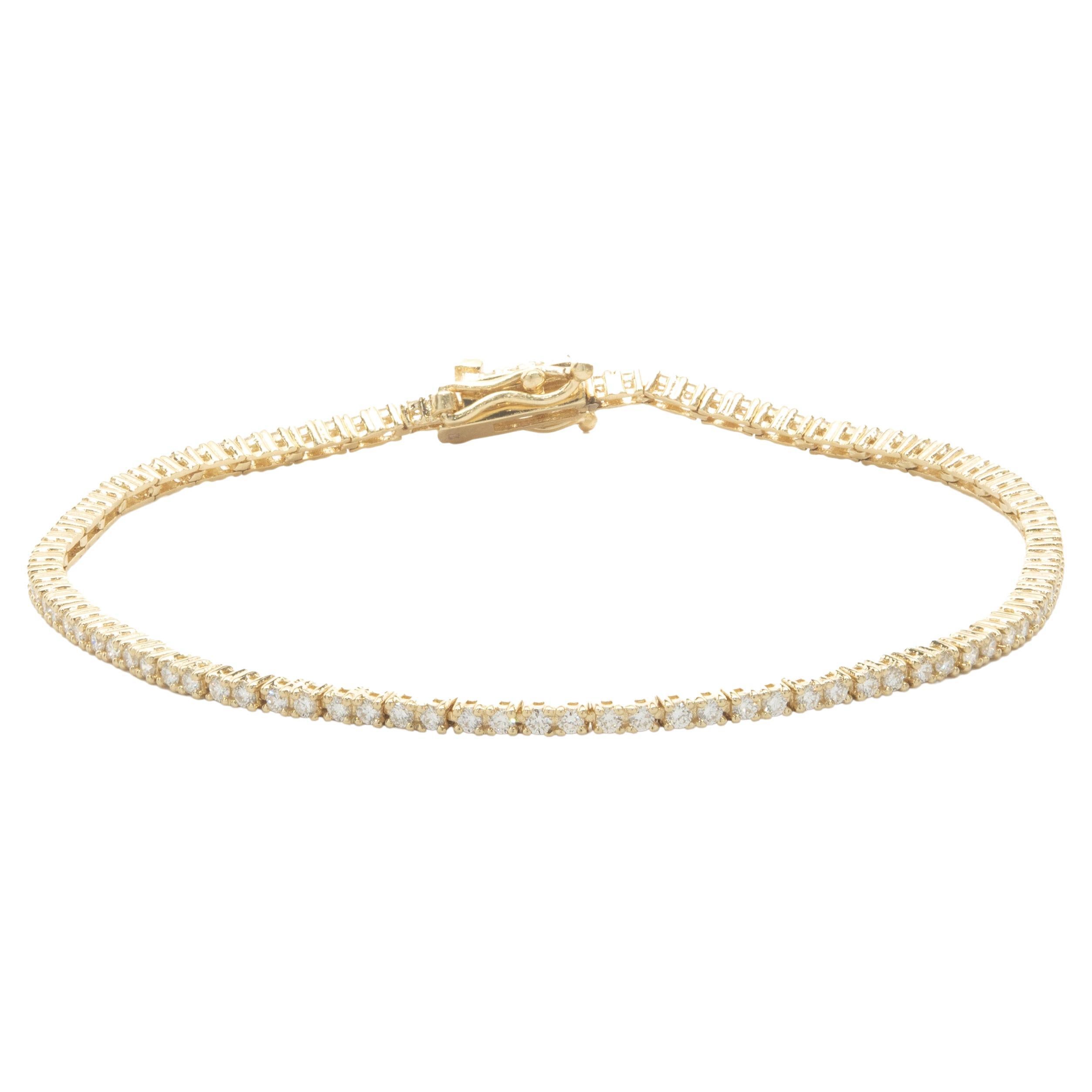 Bracelet tennis en or jaune 14 carats et diamants en vente