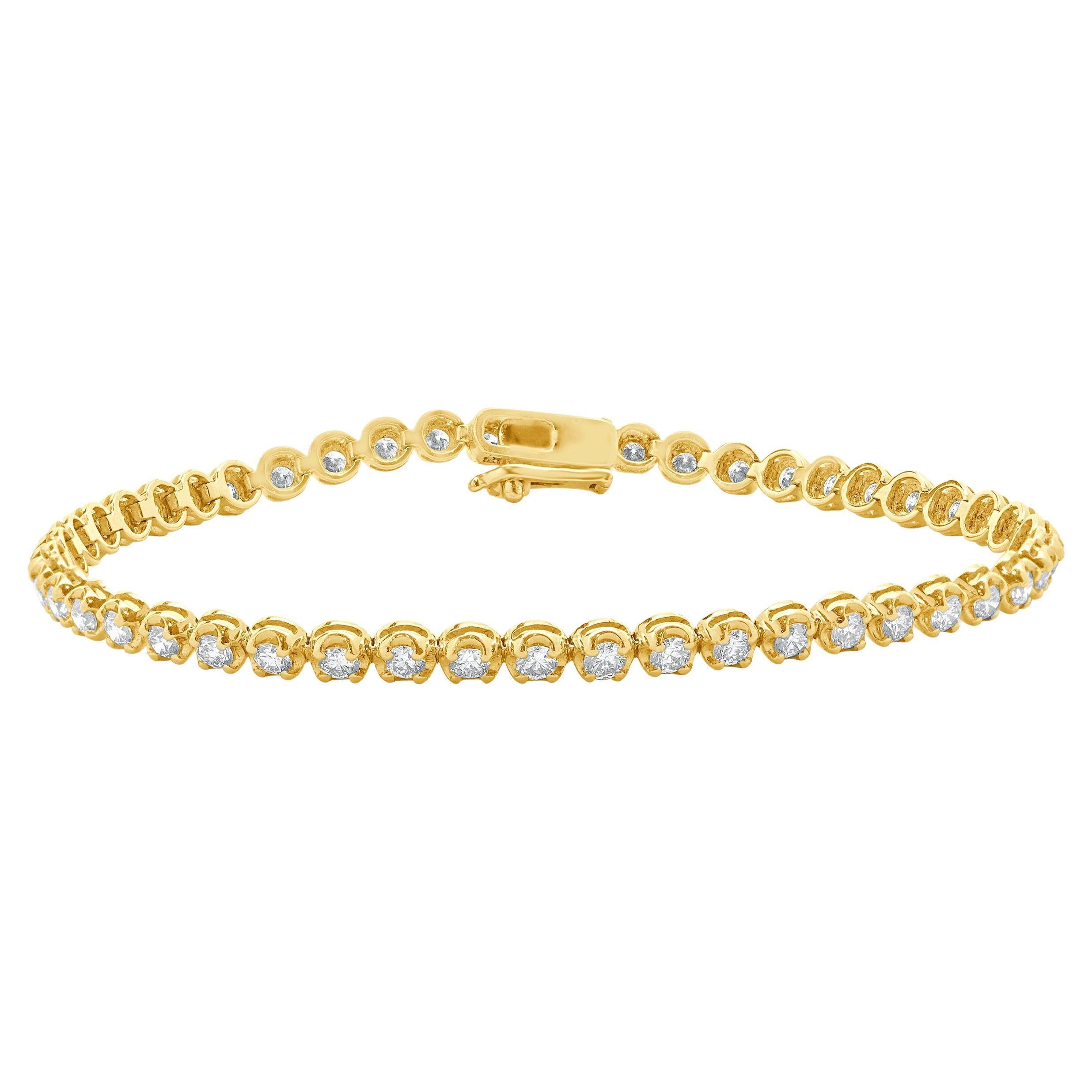 14 Karat Yellow Gold Diamond Tennis Bracelet For Sale