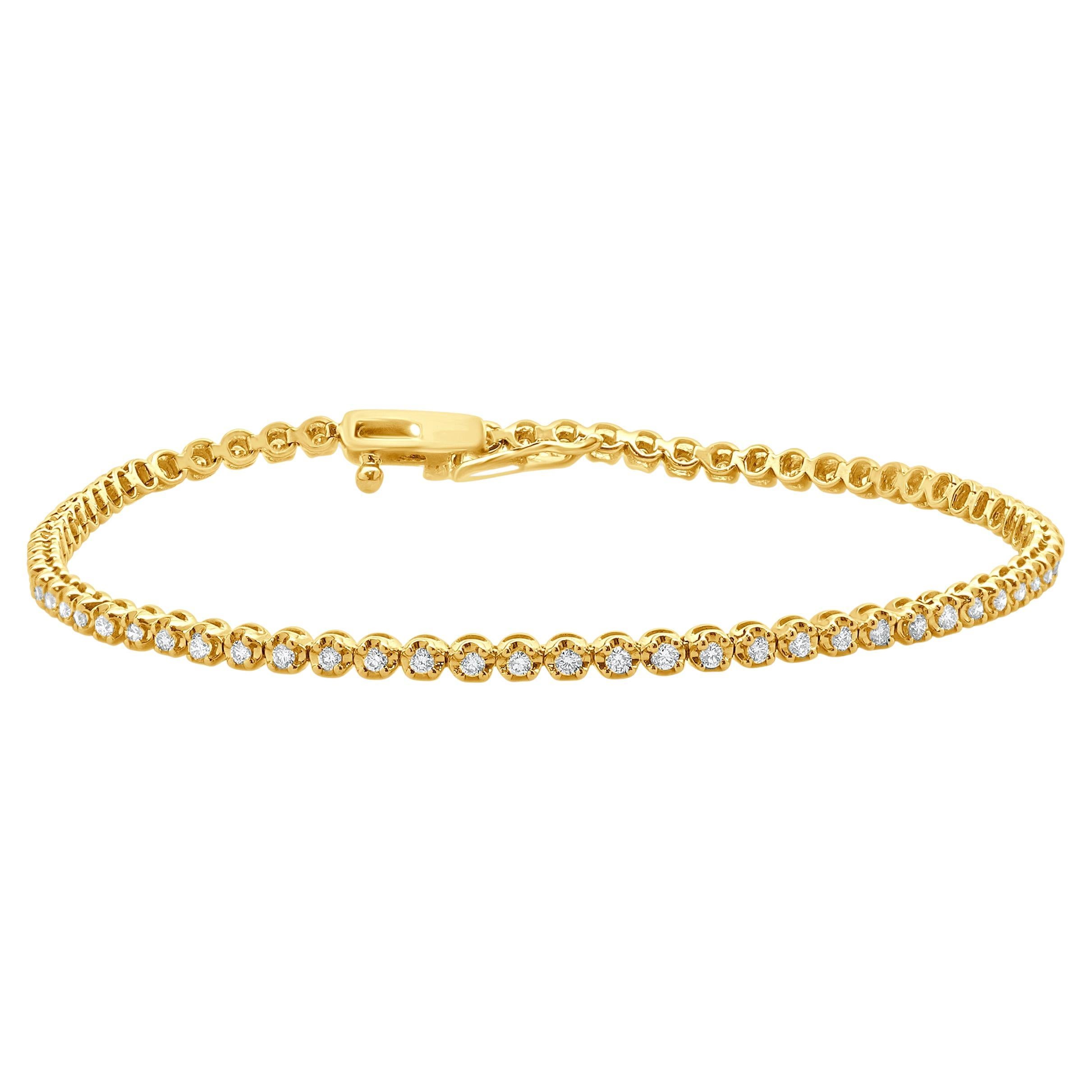 Bracelet tennis en or jaune 14 carats et diamants en vente